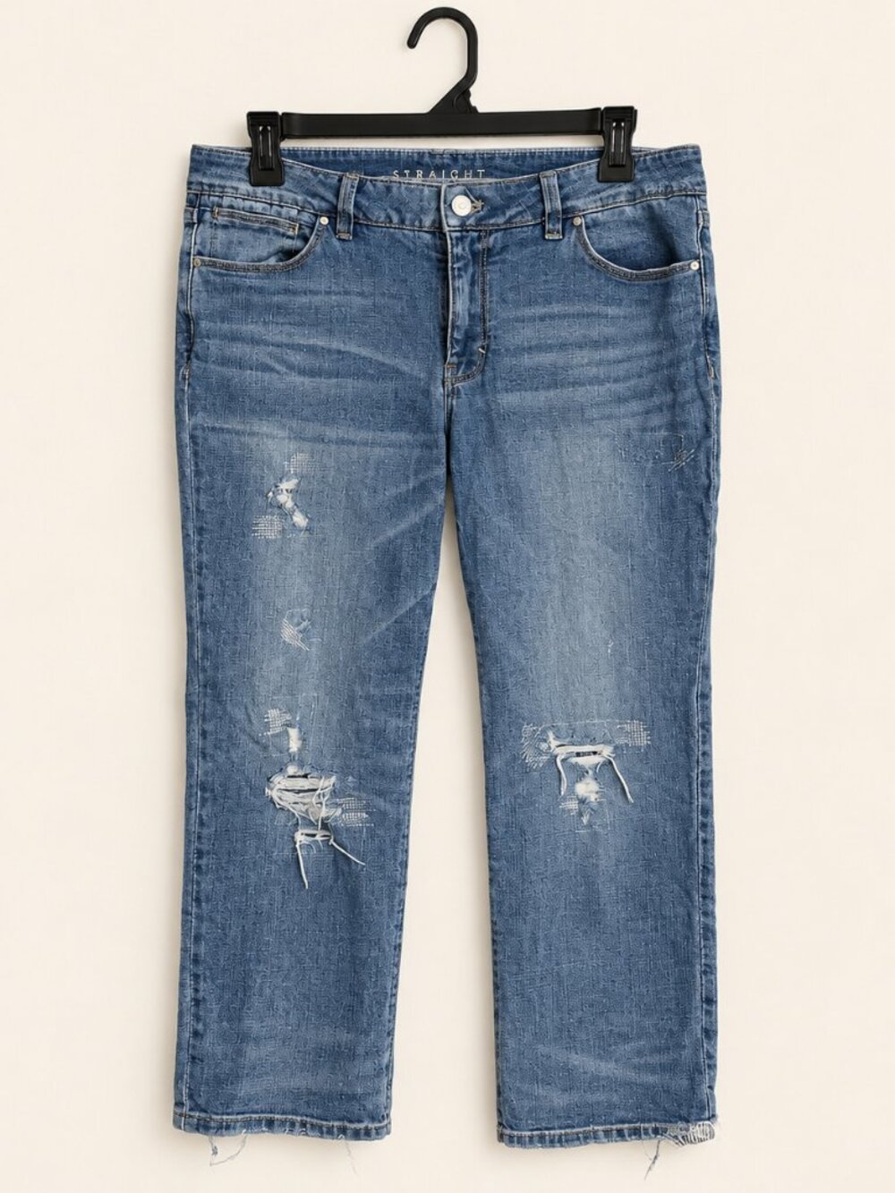 White House Black Market Straight Distressed Jeans 12P Petite Blue